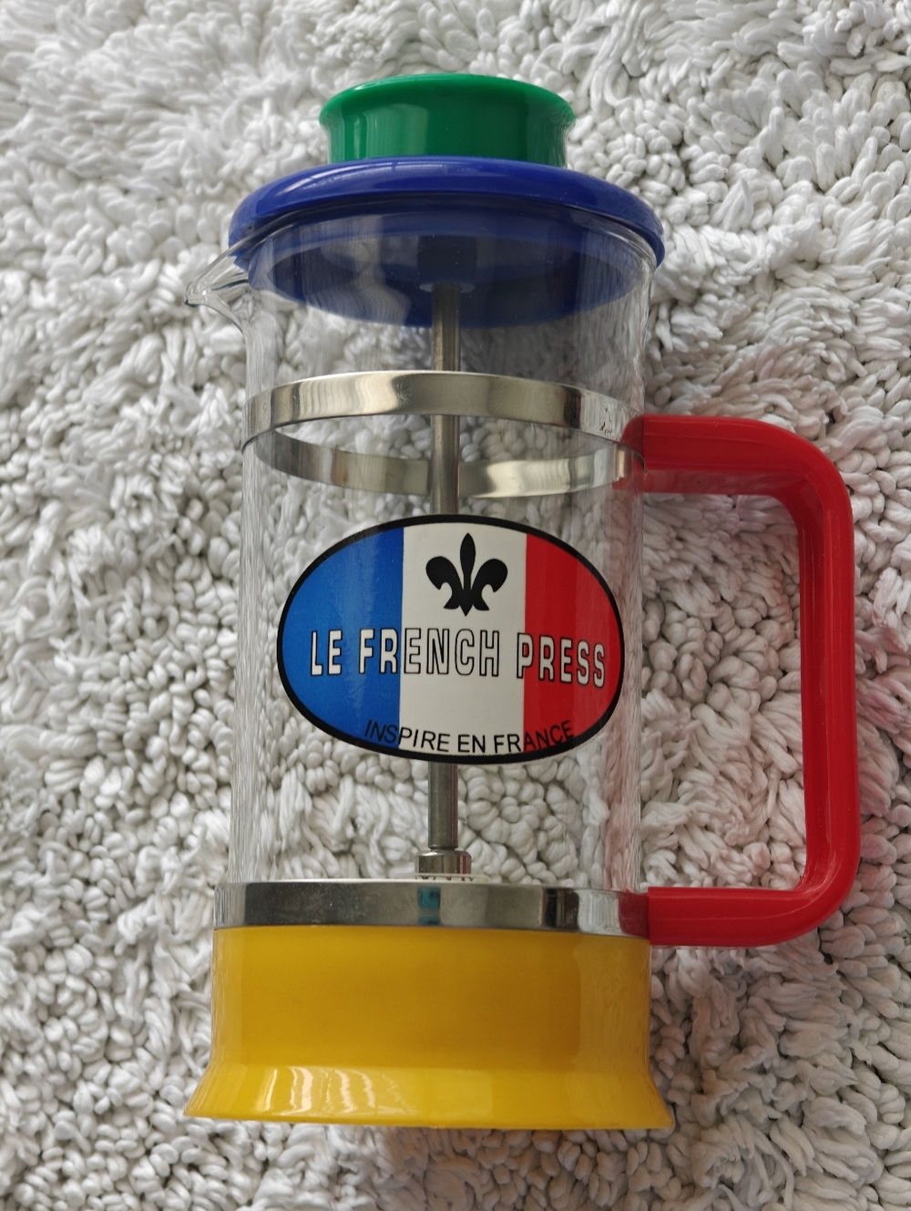 vintage 1980s French press coffee maker  Memphis Rimary Color New Small 300 ML